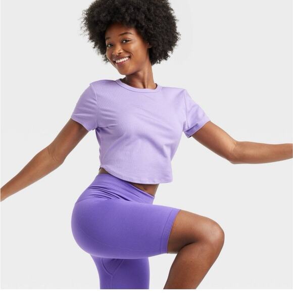 All In Motion Women's Seamless High Rise Rib Bike Shorts 6" Purple Size S - Picture 3 of 6